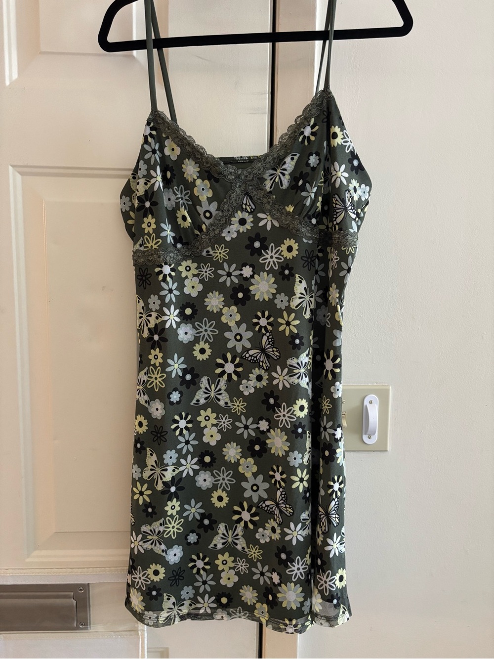 No Boundaries Olive Green Floral Lace-Trim Slip
